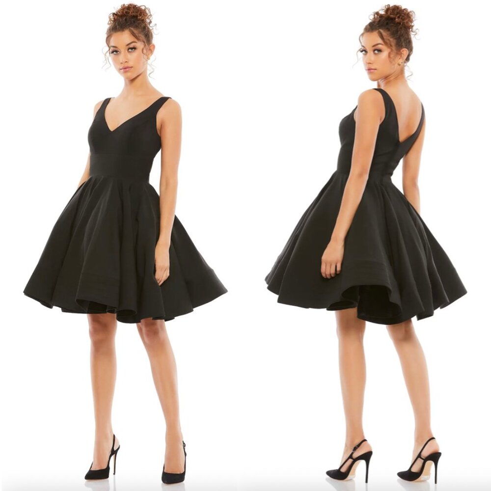 MAC DUGGAL V Neck Fit & Flare Mini Dress in Black Size US 2